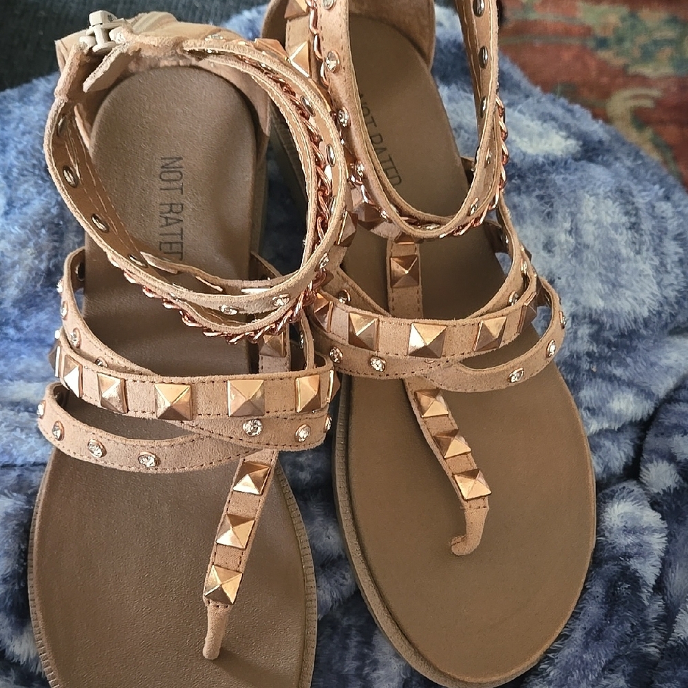 Not Rated Rose Gold Studded T-Strap Sandals